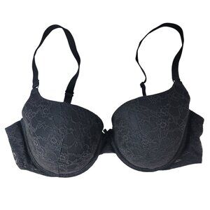 Victoria's Secret Underwire Demi Bra Black 38D Lace Overlay Light Padding Adj